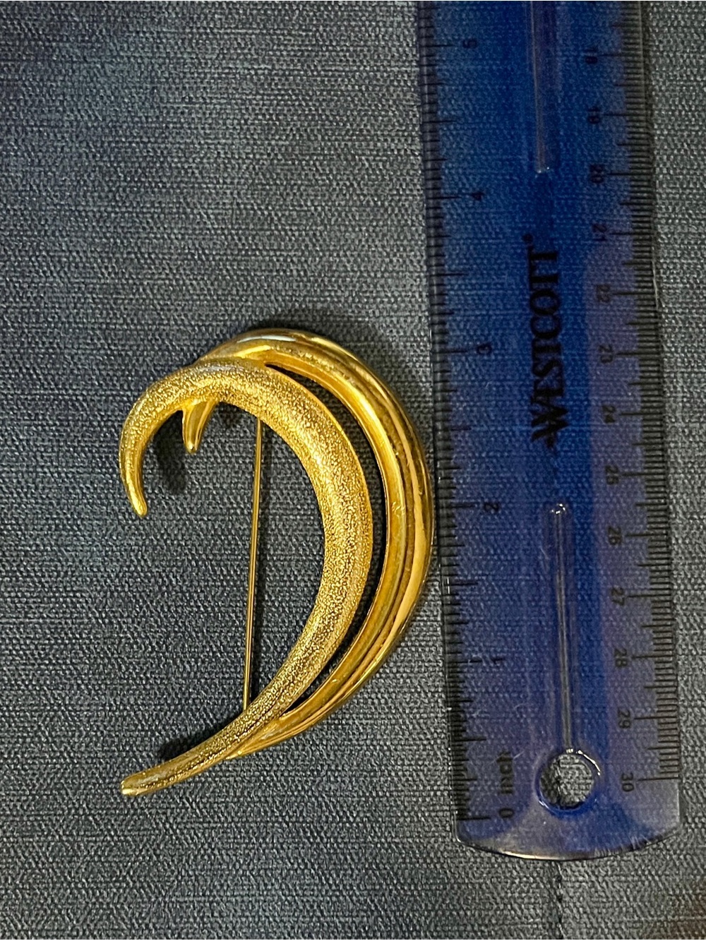 3” Gold-tone Curved Wave Brooch - Sculptural Vintage Style